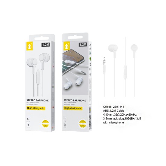 AURICULARES ONEPLUS C5146 BL COM MICRÓFONO 1,2M BRANCO